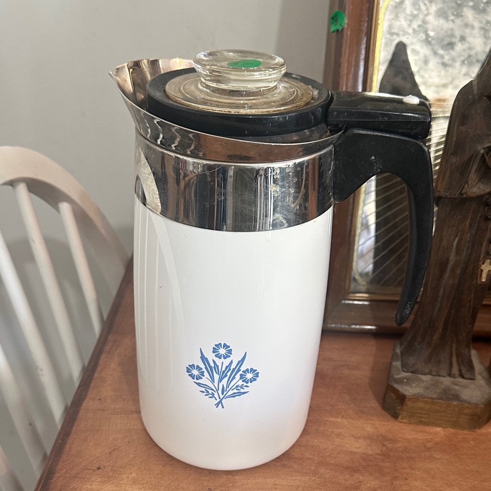 Corningware White Carafe with Blue Floral Pattern